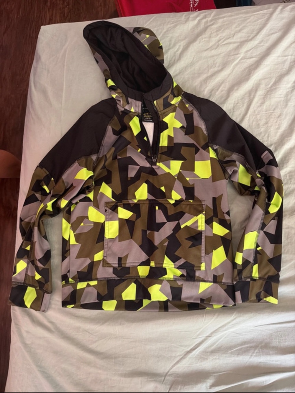 Athletic Works Brown & Neon Yellow Geometric Hooded Puffer Jacket